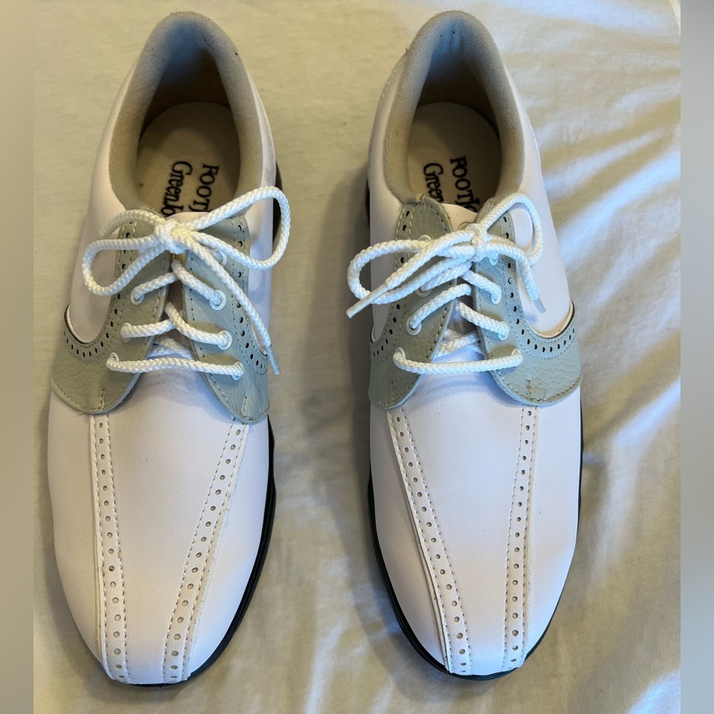 Footjoy Green Joy Women’s Golf shoes. Saddle shoe style. Size 7.5. Wht Leather.